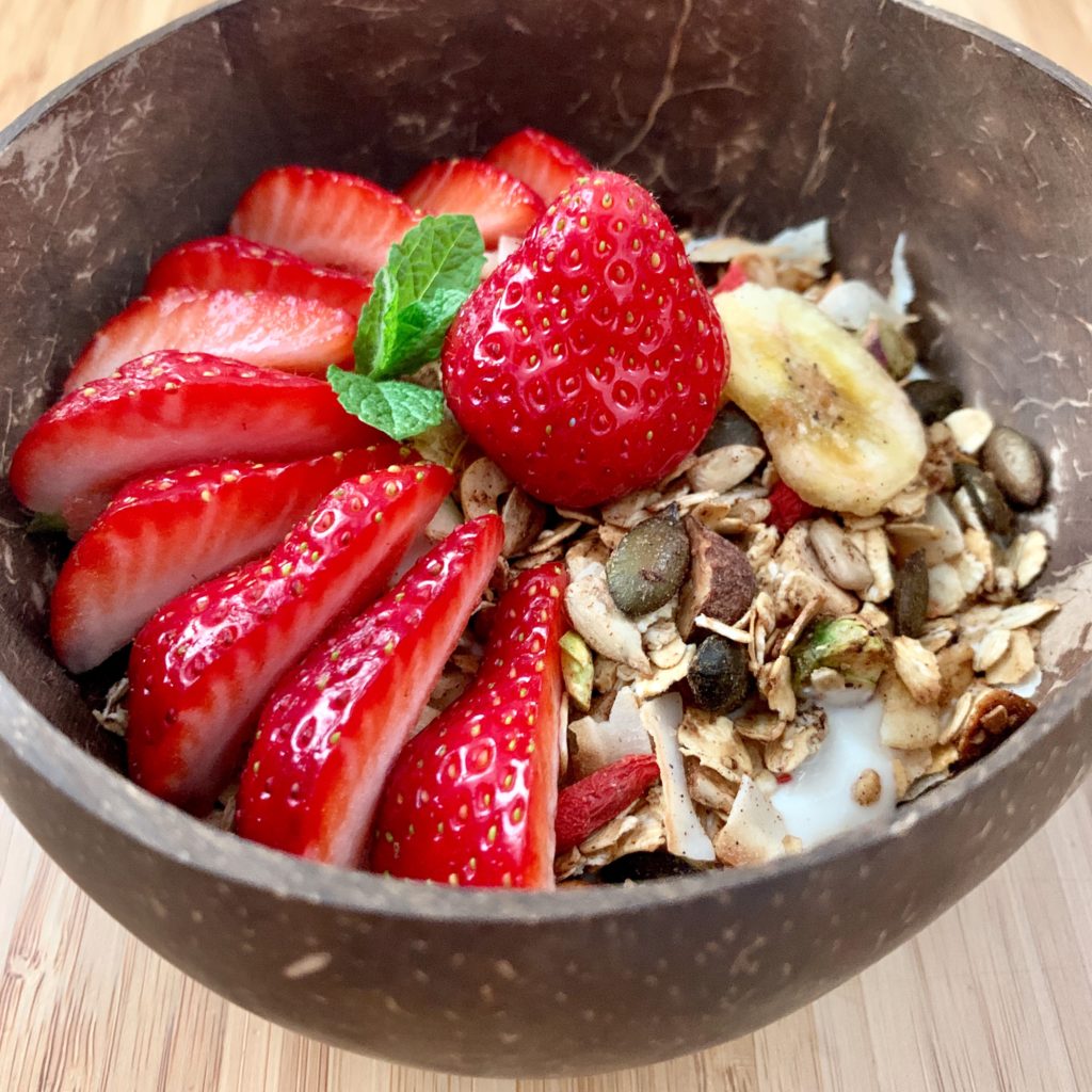 This is an excuse to eat strawberries. (granola recipe)